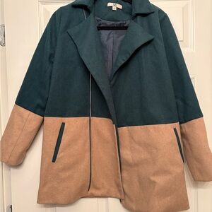 YA LOS ANGELES Colorblocked Two-Tone Green and Tan Women's Coat